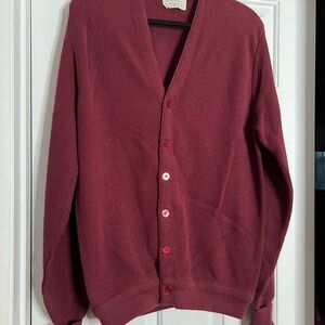 Vintage Jefflon Men's Burgundy Cardigan Sweater